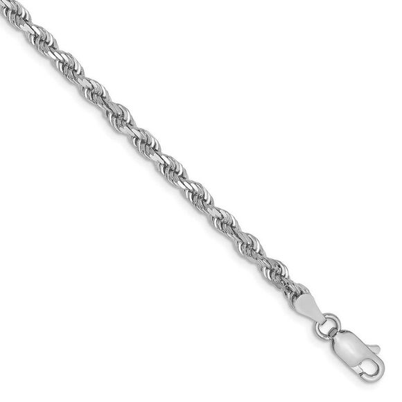 3.3mm 14k White Gold D/C Quadruple Rope Chain Bracelet 7 Inch